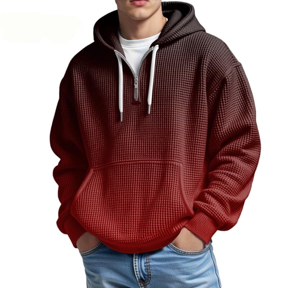CONROSES Mens Hoodies Gradient Color Hoodie for Men Long Sleeve Half Zip Pullover Hooded Sweatshirt Soft Fall Winter Sweatshirts With Pocket