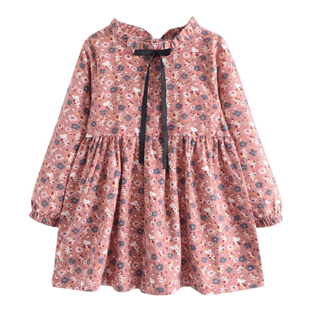 Odeerbi 2-14 Años Niñas Vestido Floral Manga Larga Algodón Midi Vestido Cuello Redondo Niños Encaje Primavera Otoño Plisado