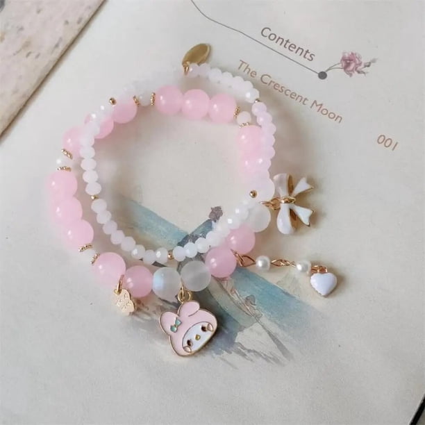 Pulseras Kawaii Sanrio de felpa Cinnamoroll Kuromi para mujer, pulsera elástica My Melody, cadena para fiesta, boda, joyería de amistad, regalos