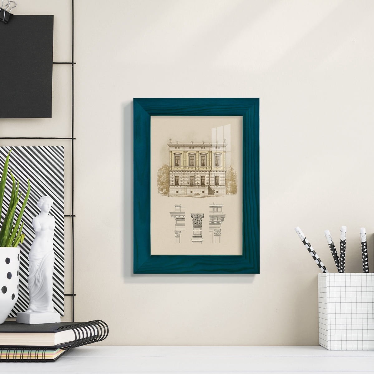 Estate & Plan IV -Framed Print w/glass-Ocean Blue