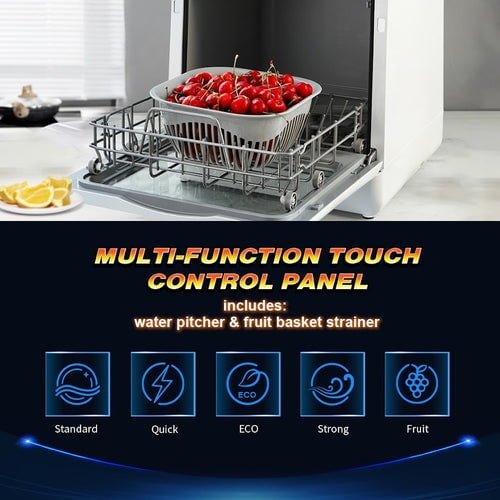 Portable Countertop Dishwasher, Two Modes of Water Filling with Cup or Pipe, Included Lights and Faucet Adapter, Fruit & Vegetable Basket, Cup. - 3