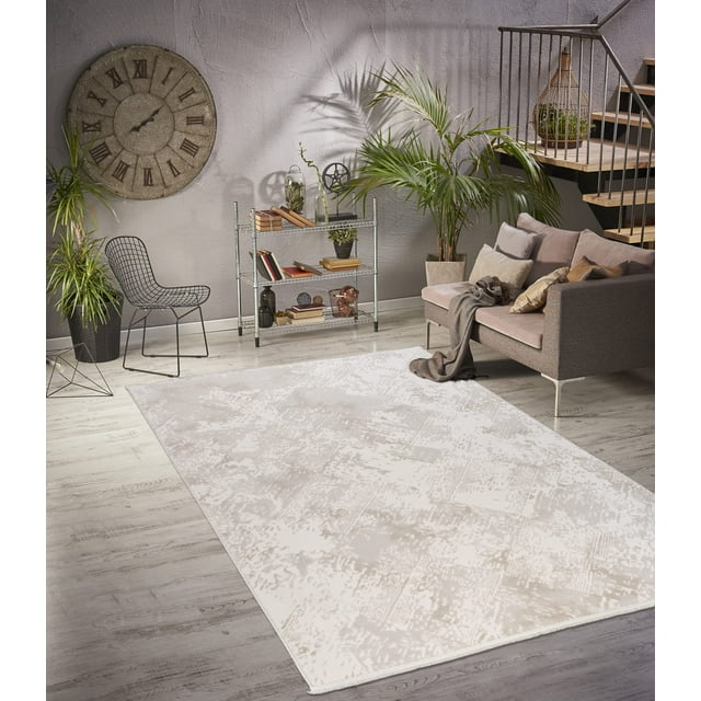 Ladole Rugs Abstract Home Decor Indoor Area Rug Premium Carpet for Living Room, Bedroom, Dining Room, Kitchen, Office Beige Cream, Beige Cream