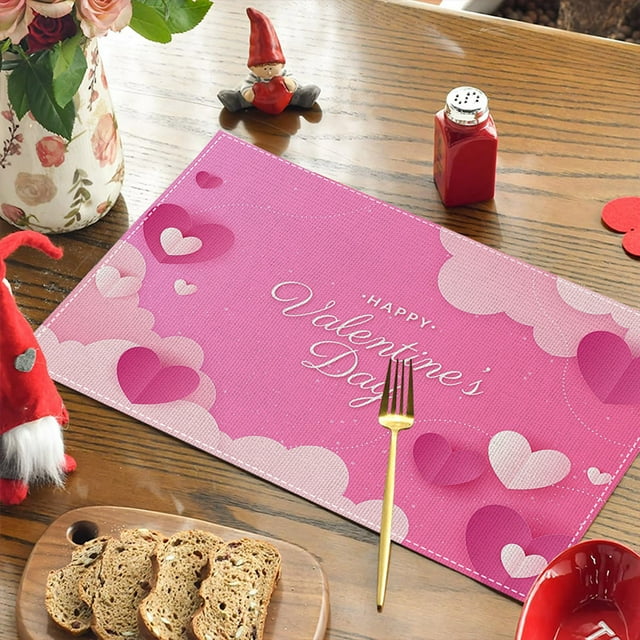 Valentine's Day Meal Mat Restaurant Table Mat Linen Printed Insulation Mat Western Mat Candlelight Dinner Decoration 18x12in