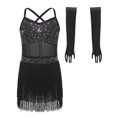 thumbnail image 4 of Choomomo Girls Sequin Fringed Dresses Tassel Skirted Leotard Latin Dance Outfits with Gloves Party Bodysuit Black 16, 4 of 7