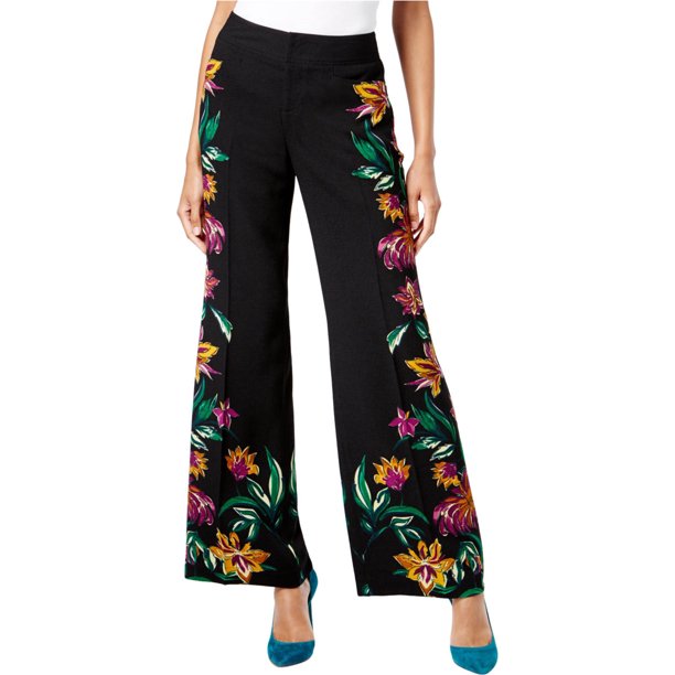 INC Pantalones de pierna ancha casuales estampados para mujer, negro, 8 regular