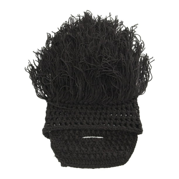 Gorro de punto jinwen para otoño e invierno con peluca y barba negro