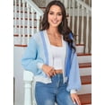 thumbnail image 4 of Women'S Color Block Open Front Long Sleeve Ribbed Knit Cropped Cardigan Sweaters Sky Blue XL, 4 of 5