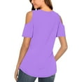 thumbnail image 6 of Pincandy Women Summer Sexy T- Shirt Cold Shoulder Pullover Cold Shoulder Tops Short Sleeve V Neck T Shirts Basic Summer Tees,Purple,XL, 6 of 8
