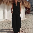 thumbnail image 2 of Women's Sleeveless Lapel Neck Two Piece Set, Casual Cowl Neck Vest Top and Wide Leg Pants Lounge Set, Summer Flowy Loose Fit Matching Outfits, Fashion Solid Color Jumpsuit Alternative Black L, 2 of 6