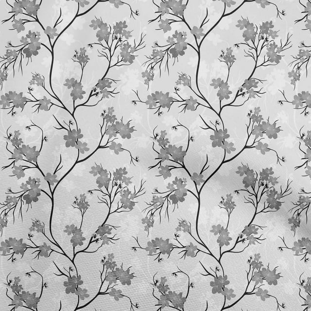 oneOone Polyester Spandex Gray Fabric Floral Sewing Material Print Fabric By The Yard 56 Inch Wide