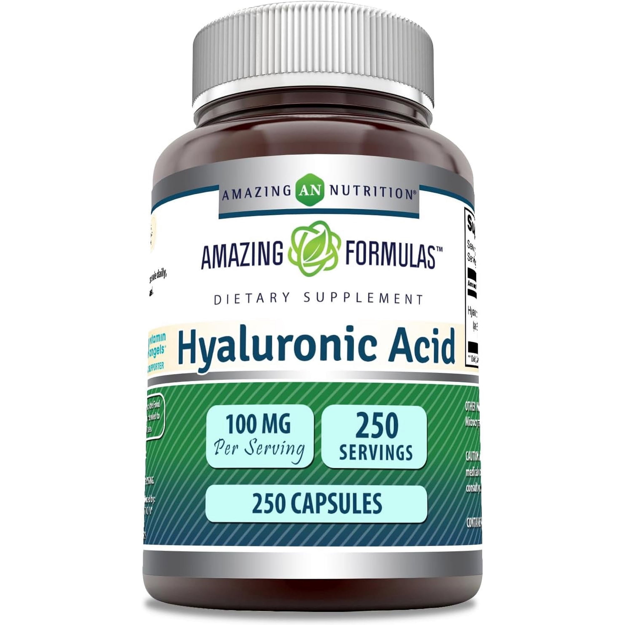 Amazing Formulas Hyaluronic Acid 100mg Per Serving 250 Capsules Supplement | Non GMO | Gluten Free | Made in USA