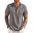 thumbnail image 6 of COOFANDY Men's Linen Henley Shirts Summer Beach Short Sleeve Loose Fit T Shirt Button Up Lightweight Casual Tee, 6 of 6