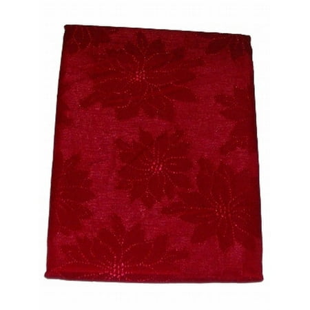 60x84 Fabric Tablecloth - Seasons Elegant Rich Red Poinsettia Damask Tablecloth Fabric Table Cloth 60x84