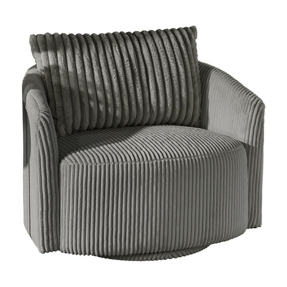 Weston Home Killarney Oversized Wale Corduroy Swivel Accent Chair with Furry Channel Pillow, Gray/Dark Gray Pillow