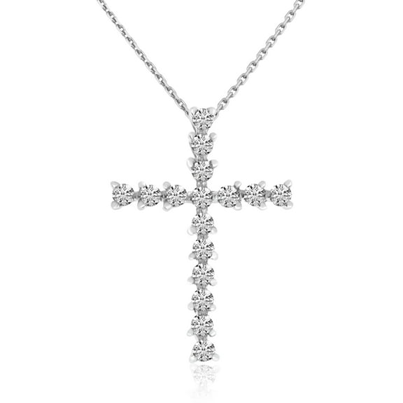 14k White Gold Basic Diamond Cross with 18" Chain