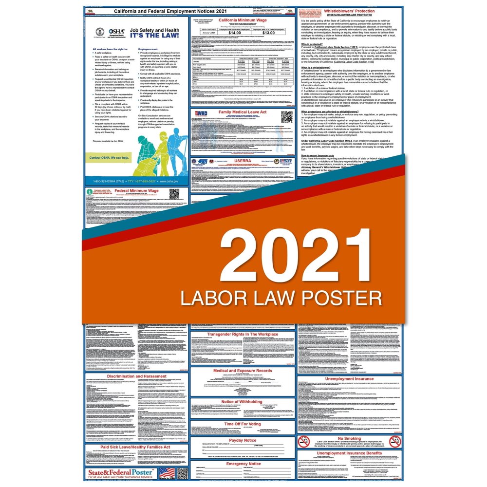 2021 California State and Federal Labor Law Poster (Laminated