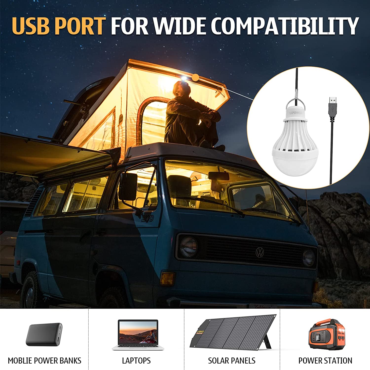 LED Camping Lights USB Lantern for Emergencies, 5W Lanterns with Simple  Switch for Power Outages Hurricane Storm Camping Lamp with USB Splitter  Y-Cable, Warm White(Pack of 2, 8.2FT Cord) 