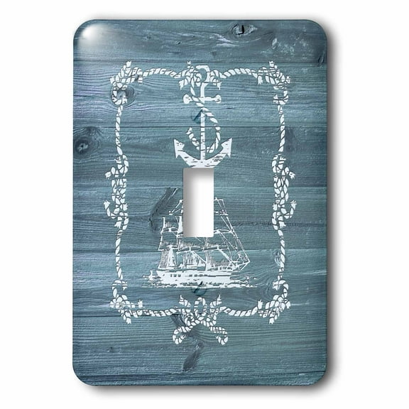 3dRose, White Ship Anchor and Rope on Blue Weatherboard- Not Real Wood, single toggle switch