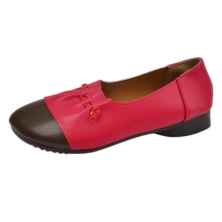 

Retro Ladys Shoes Ladies Fashion Color Blocking Leather Shallow Comfort Soft Sole Flat Casual Shoes