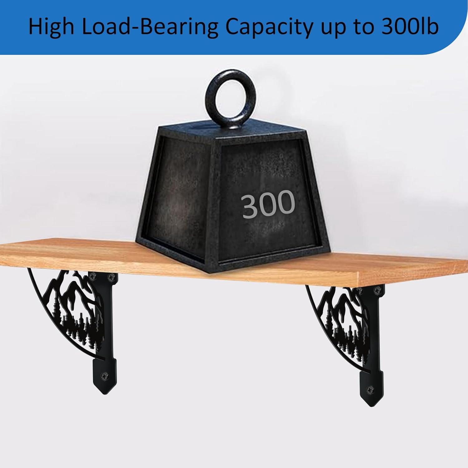 2 Pack Mountain DIY forests Shelf Brackets 300LB Heavy Duty Decorative Shelves Bracket Black Iron Corner Brackets DIY for Bookshelf Mailbox Mantel Corbels Metal Brace DIY for Kitchen 8.3x6.8in