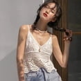 thumbnail image 2 of JUNTEX Women Spaghetti Strap Lace Crop Top Hollow Crochet Wavy Hem V-Neck Beach Vest, 2 of 19