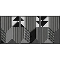 IDEA4WALL Framed Wall Art Print Set Geometric Black 3D Illusion Polygons Abstract Shapes Illustrations Modern Decorative Multicolor Boho for Living Room, Bedroom, Office - 16"x24"x3 Black