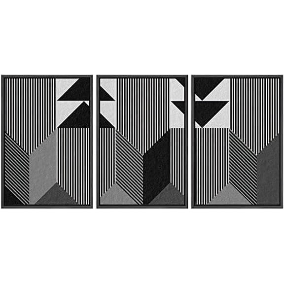 IDEA4WALL Framed Wall Art Print Set Geometric Black 3D Illusion Polygons Abstract Shapes Illustrations Modern Decorative Multicolor Boho for Living Room, Bedroom, Office - 16"x24"x3 Black