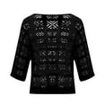thumbnail image 6 of Lenpel Women's Crochet Sweater Shirts Trendy Lightweight 3/4 Sleeve V Neck Hollow out Knit Tops Boho Beach Cover Ups(Black,Small), 6 of 6