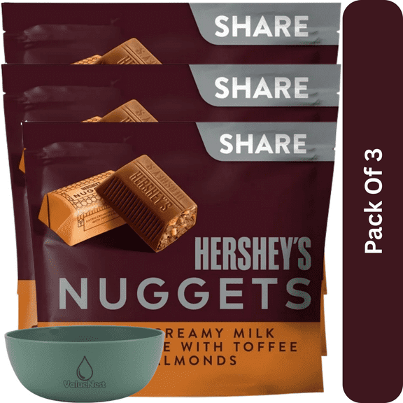 Hershey's Nuggets Milk Chocolate, Toffee and Almonds Candy,10.2 oz Share Pack, With Olive Green Bowl By ValueNest