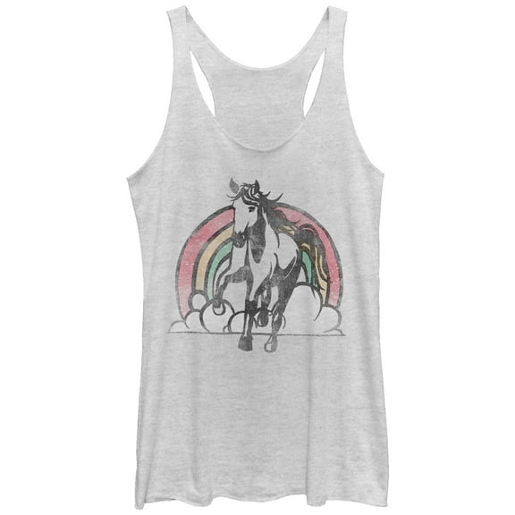 Women's Lost Gods Rainbow Horse Racerback Tank Top White Heather Large
