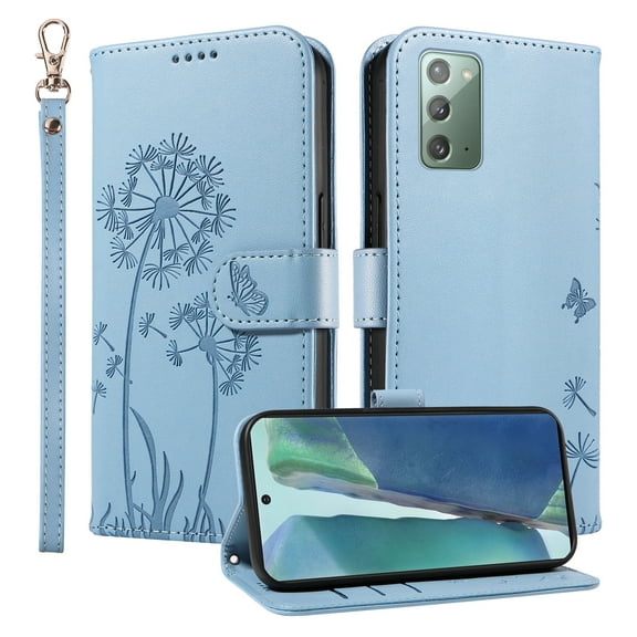 Flip Case for Samsung Galaxy Note 20 5G (SM-N981), Card Holder and Kickstand, Shockproof and Scratch Resistant, Sky Blue