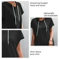 thumbnail image 4 of Vestido de manga corta con capucha y cordón Vestido de mujer transpirable informal de color puro para uso diario Negro M, 4 of 5
