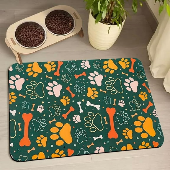 Dog Food Mats for Floors Waterproof, Dog Cat Water Bowl Mats Pet Feeding Absorbent Mat Dog Cat Pet Placemats for Food and Water Bone 12 * 20 inch