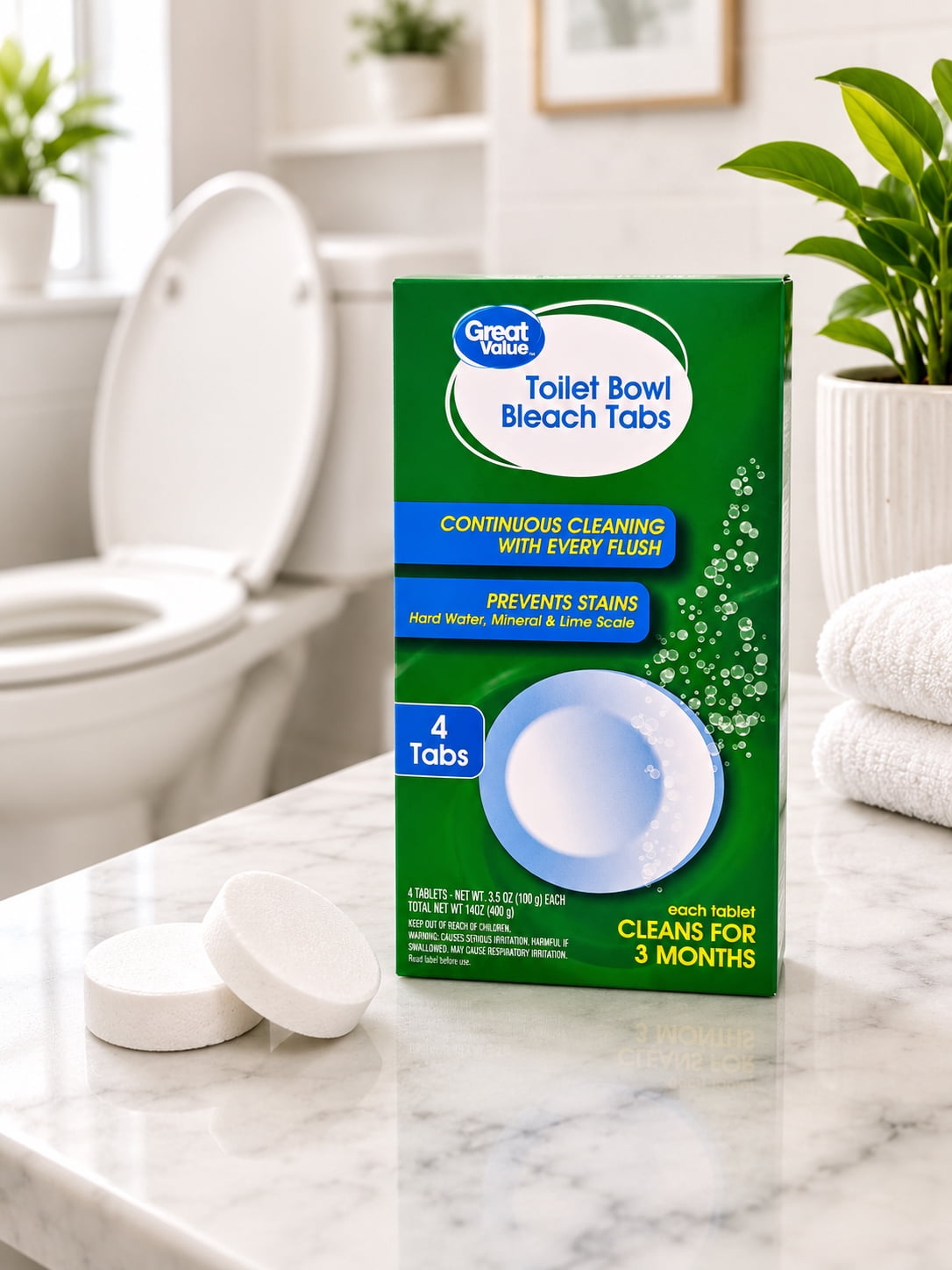 Great Value Toilet Bowl Tablets with Bleach, 4 count
