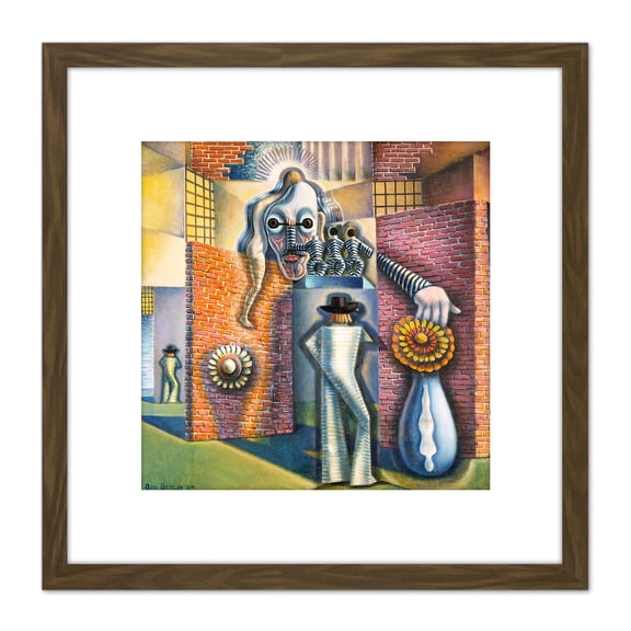 Berlin Untitled Surreal Abstraction Painting 8X8 Inch Square Wooden Framed Wall Art Print Picture with Mount
