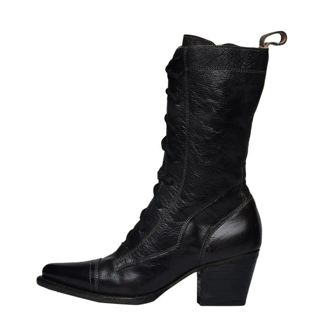 Kcodviy Bottes Mi-Mollet pour Femmes Mi-Automne et Hiver pour Femmes Commerce Extérieur Grandes Rétro à Lacets Mi-Hautes Confortables à Talon Carré pour Femmes Talon Épais Moyen pour Femmes