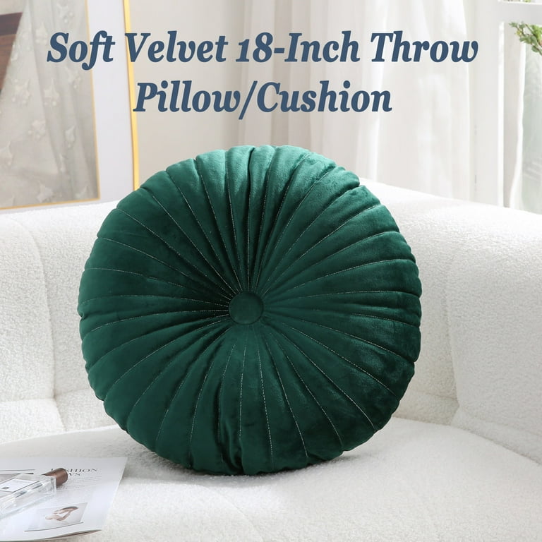 Velvet 18-Inch Round Throw Pillow for Home Decorative Couch, Green