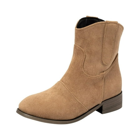 

KaLI_store Riding Boots for Women Women s Ankle Boots Thick Heel Low Heeled Booties for Women Khaki 9