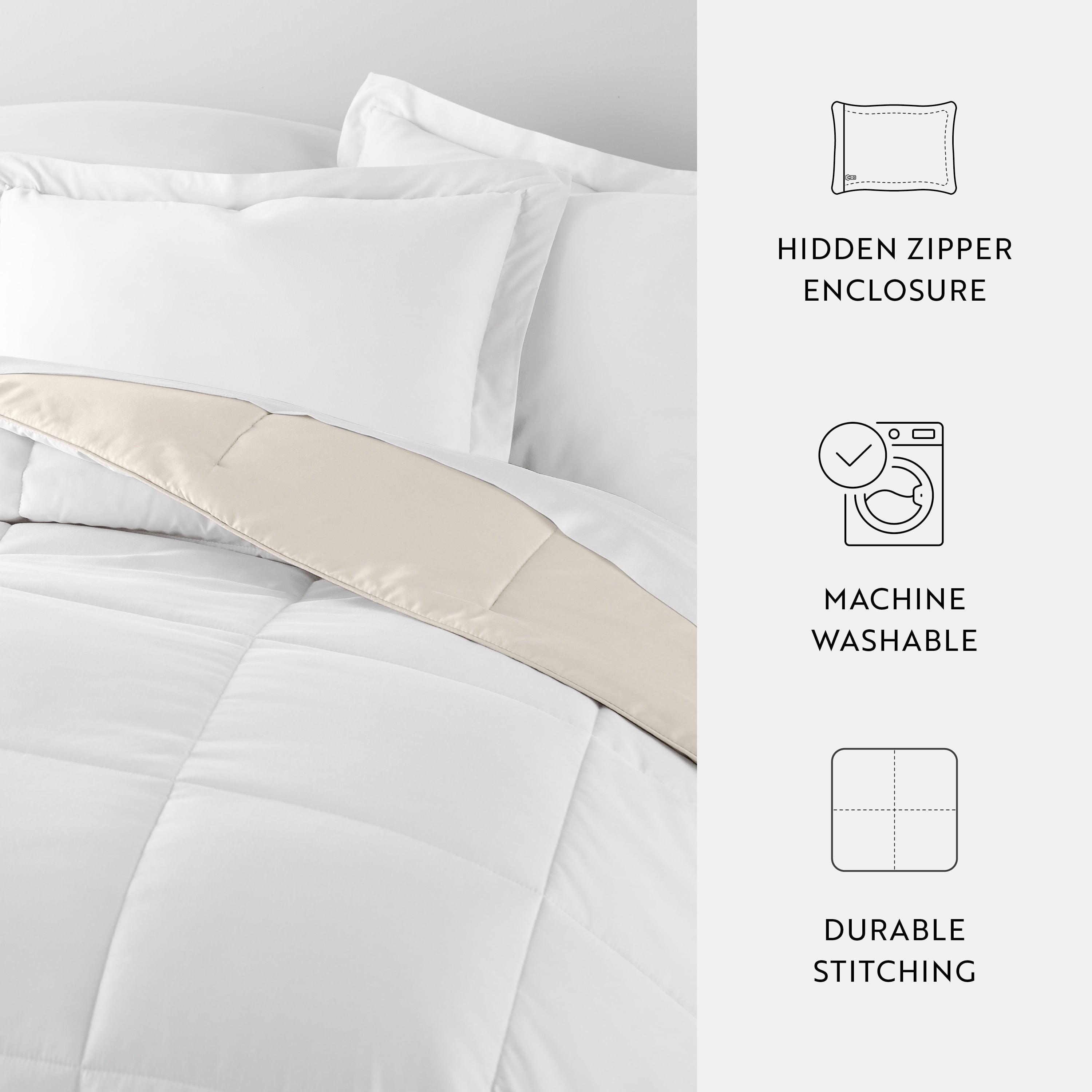 Noble Linens Soft 2-Piece White & Ivory Reversible All Season Lightweight Down Alternative Comforter Set, Twin/Twin XL