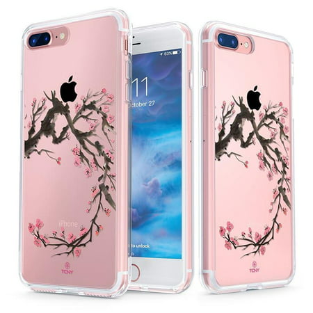 iPhone 8 Plus Case - True Color Clear-Shield Cherry Blossom [V1] [Japanese Collection] Printed on Clear Back - Perfect Soft and Hard Thin Shock Absorbing Dustproof Full Protection Bumper (Best Mobile In Japan)