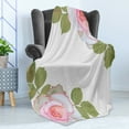 thumbnail image 4 of Floral Soft Flannel Fleece Throw Blanket, Romantic Theme of Roses and Leaves Symbolizing Love Passion, Cozy Plush for Indoor and Outdoor Use, 70" x 90", Coral Pale Olive Green, by Ambesonne, 4 of 5
