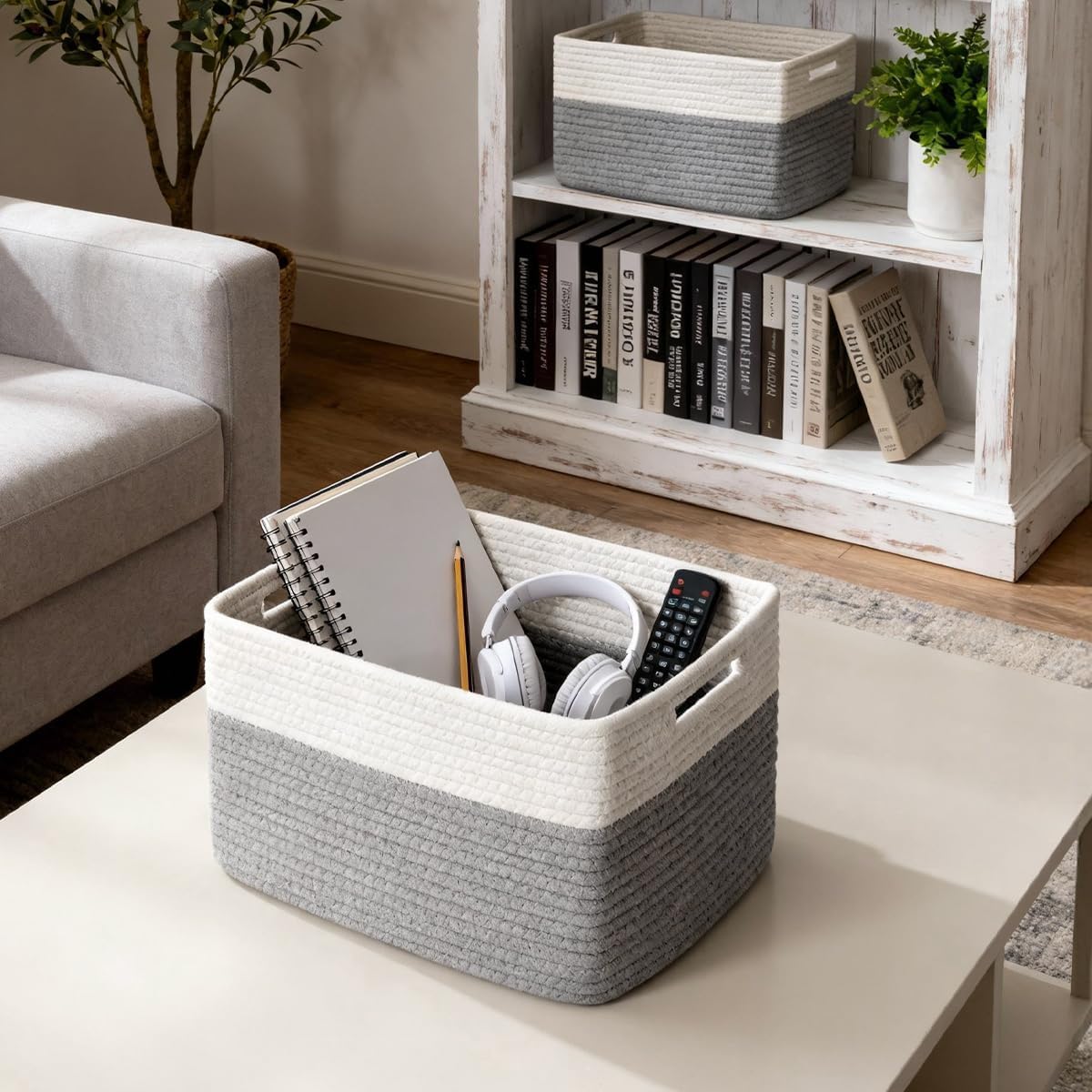Storage racks and baskets for toys, books, clothes, wardrobes, nurseries, and bathrooms – cotton rope storage racks and baskets.