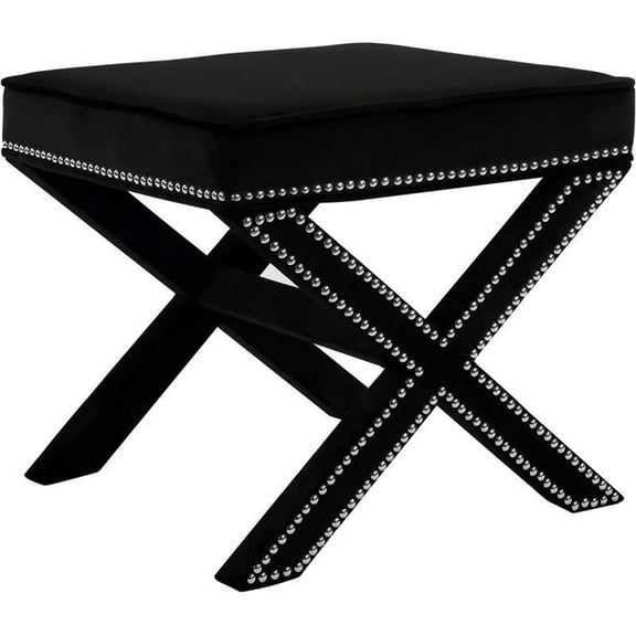 Maklaine Contemporary Velvet Ottoman/Bench in Black