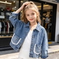 thumbnail image 7 of WQNVRNR Girls Denim Jacket- Casual Fall Button Front Drop Shoulder Jean Jacket Coat with Pockets Blue Size 9 Years, 7 of 7