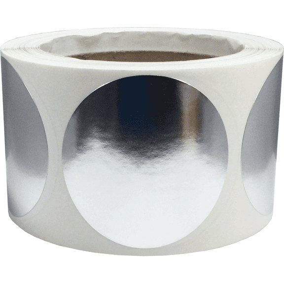 Color Coding Labels Metallic Silver Round Circle Dots 2 1/2 Inch 500 Total Adhesive Stickers