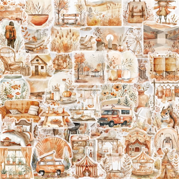 50 PCS Aesthetic Watercolor Scenery Stickers, Healing Style Scrapbook Material Decals for Notebooks, Journals, Water Bottles and Vintage DIY Craft Supplies