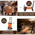 thumbnail image 3 of 220LB Folding Hand Truck Moving Dolly, Hand Trucks Heavy Duty Combination of 4 Wheels and 2 Wheels Convertible Dolly Cart with Retractable Handle Dolly for Moving Office Carts(Orange), 3 of 7