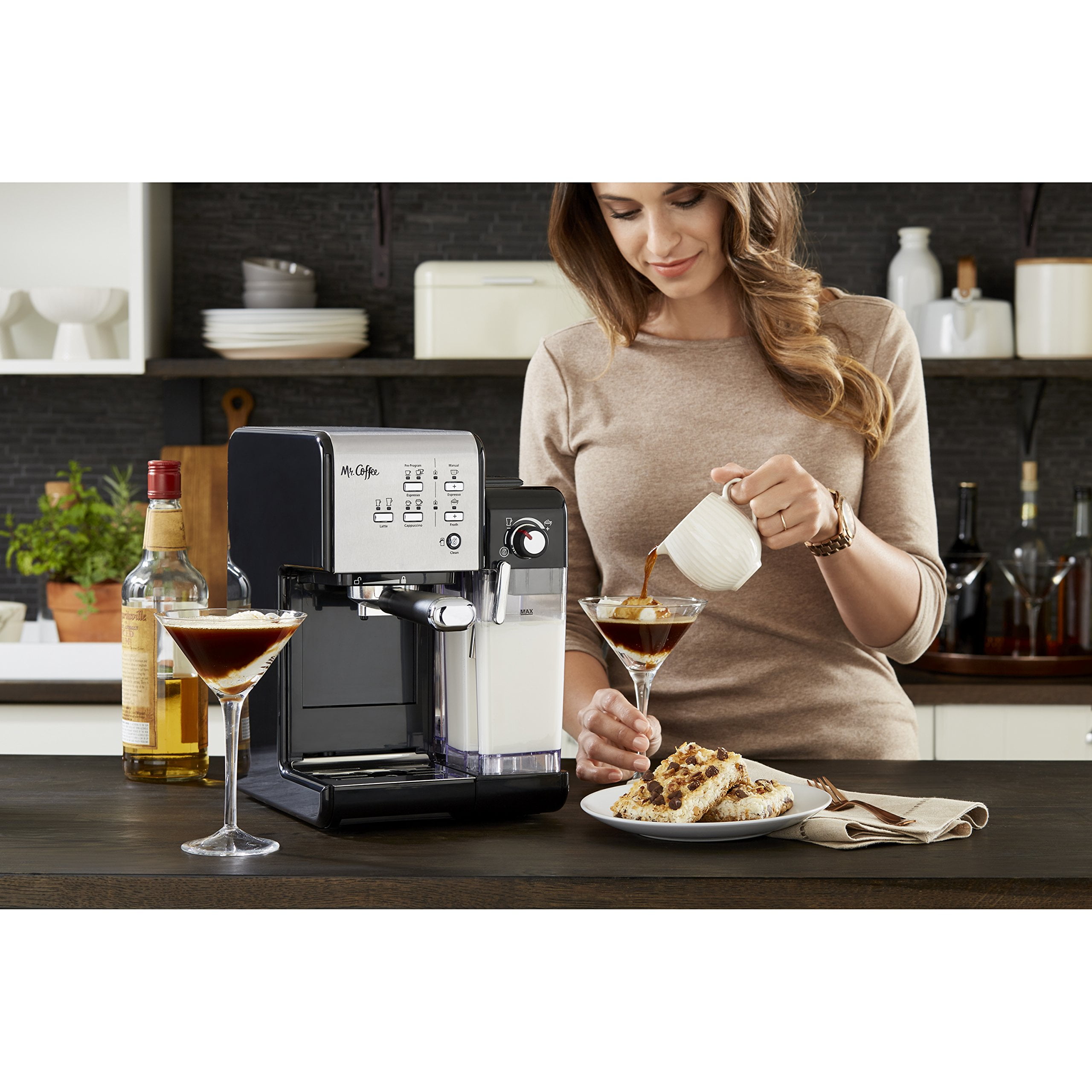 Mr. Coffee One-Touch CoffeeHouse Espresso and Cappuccino Machine, Dark  Stainless