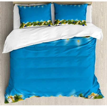 Pine Cone Bedding Collection Christmas Duvet Cover Set, Spiral Design Coniferous Fir with Colorful Presents Pine Cones Festoon Spruce, Decorative Bedding Set with Pillow Shams, Multicolor, by Ambesonne ()