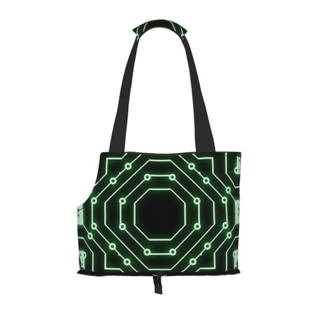 Dog Sling Carrier, Small Dog/Cat Soft Side Carrier Tote Bag for Subway/Shopping/Hiking/Travel-Green Chip Circuit Pattern
